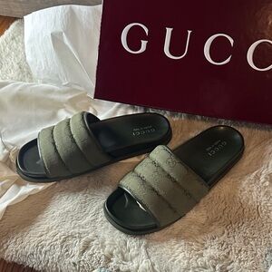 Gucci Olive Green Slide Sandals